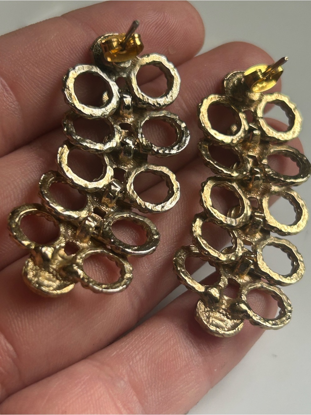 Vintage 80s Multicolor Cabochon Gold Drop Dangle Statement Earrings Runway - Picture 8 of 12